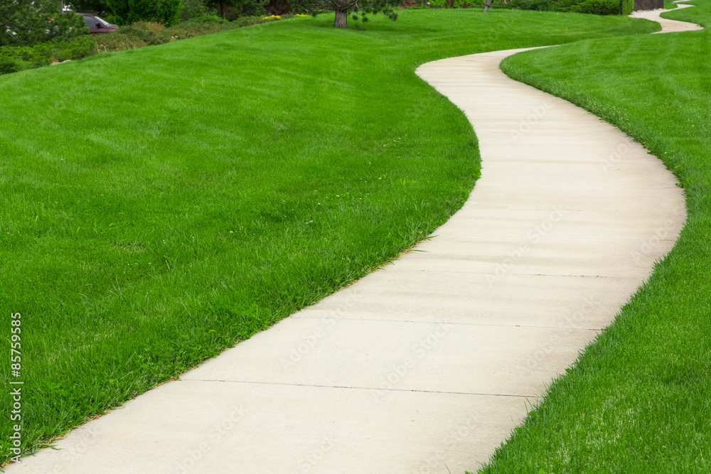 Concrete pathway through a grassy site