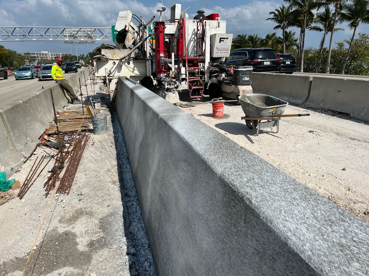 Concrete barrier work on a highway project